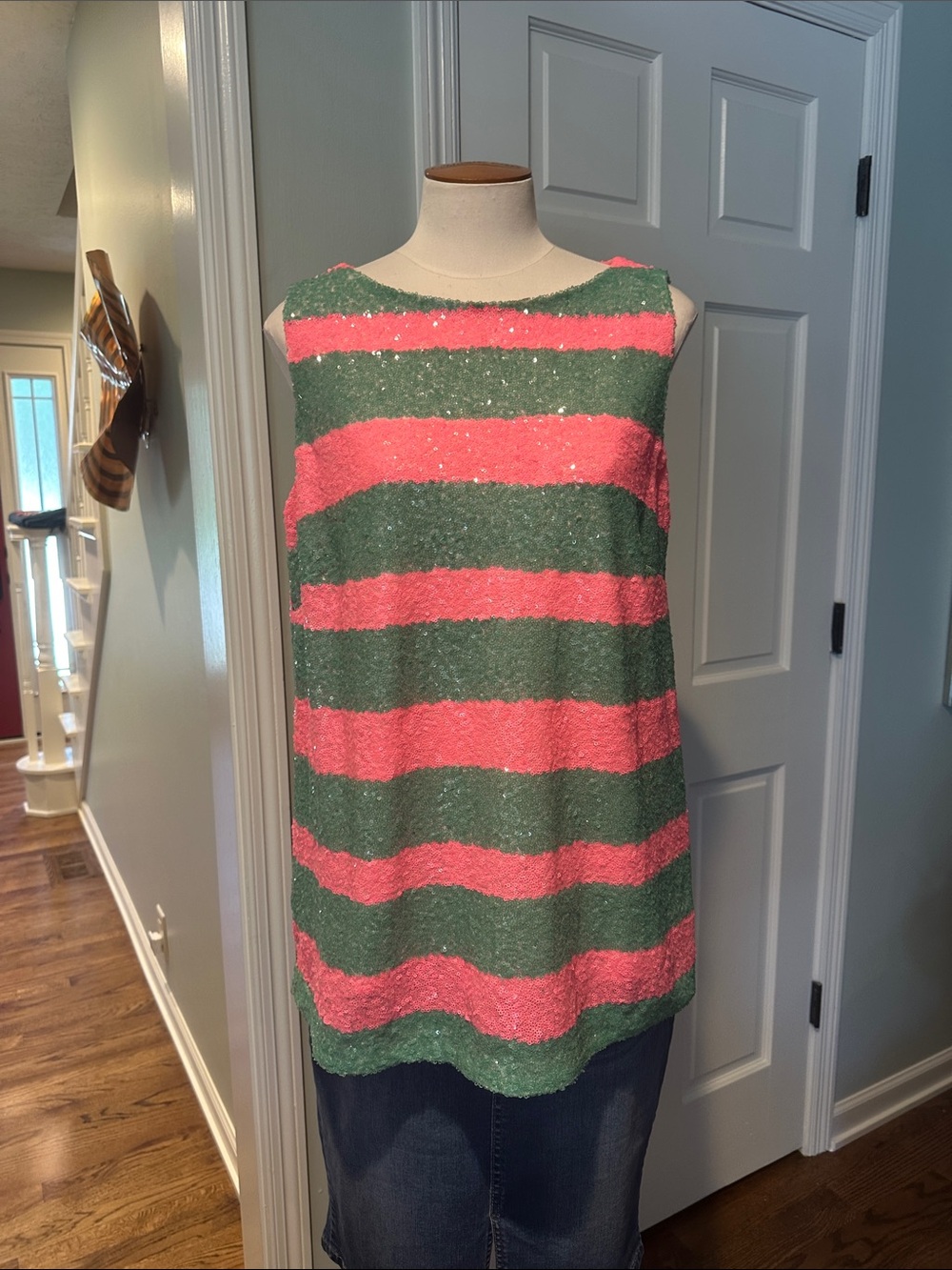 Striped Sequin Tank Top in Pink and Green